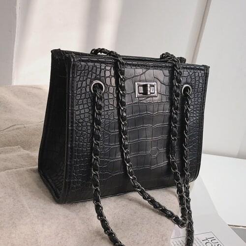 Retro Fashion Big Tote Bag 2021 New Quality PU Leather Womens Designer Handbag Crocodile Pattern Chain Shoulder Messenger Bags