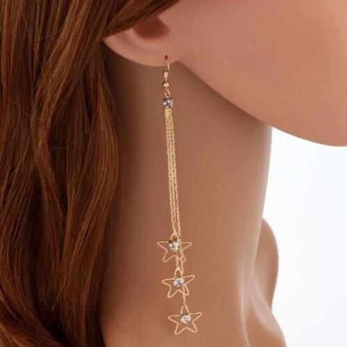 Women Star Tassel Long Crystal Pendante Earrings Fashion Girl Rhinestone Earrings Jewelry Accessories Hot Selling