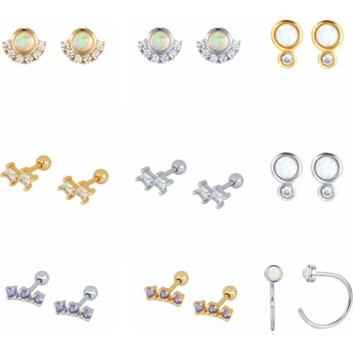 925 Sterling Silver Ear Needle Piercing Earlobe Buckle Zircon Cartilage Stud Earrings For Women Ladies Girls Earring Jewelry