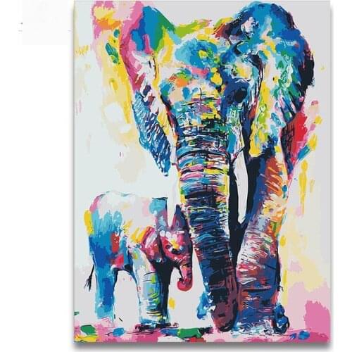 Animal world two Elephants digital painting by numbers animals with kits on canvas draw oil paint number for hoom decor
