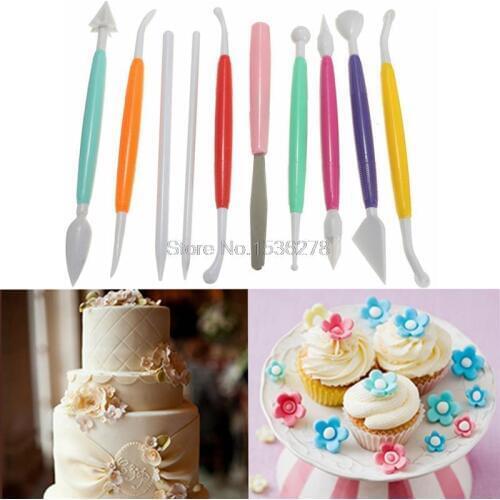 10Pcs/Set of Colored Fondant Cake Sugar Flower Sculpture Group Shaping Modeling Baking DIY Tools Mold Decoration Shaping PenA307