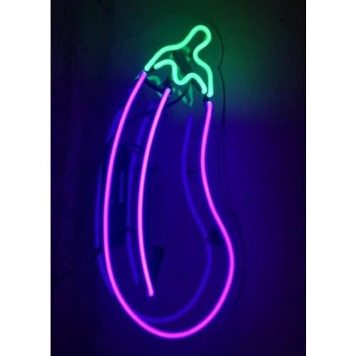 14“ Eggplant Acrylic Custom Neon Light Lamp Sign Beer Bar Handmade Real Glass Decorate Home Wall Room Windows Tube Artwork