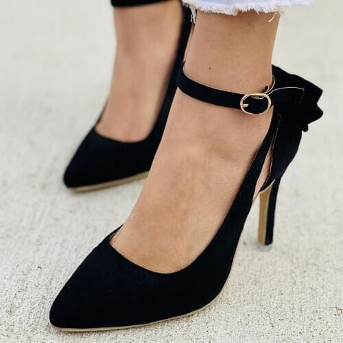 2021 Ladies Fashion High Heels Pumps Shoes Buckle Bow Womens Sexy Shoe Pointed Toe Thin Heels Female Footwear Plus Size