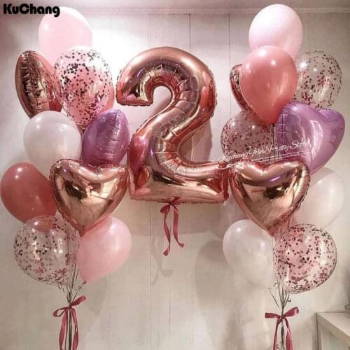 23pcs Number Foil Birthday Balloons Latex Confetti Foil Helium Kids Baby Girl Balloon Wedding Birthday Party Decoration Supplies