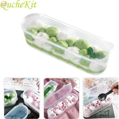 5/10pcs Clear Plastic Cake Box Ice Cream Box Long Packaging Gift Box For Mousse Pastry Cheese Cake Display Holder Food Container
