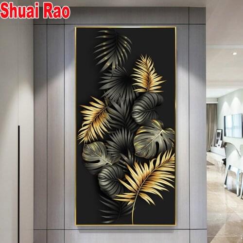 Golden Black Leaf Abstract diamond painting picture rhinestone embroidery diamond mosaic 5d cross stitch decoration home