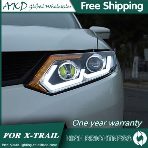 AKD Car Styling for Nissan X-trail Headlights 2014-2016 New Rouge LED Headlight LED DRL Bi Xenon Lens High Low Beam Parking