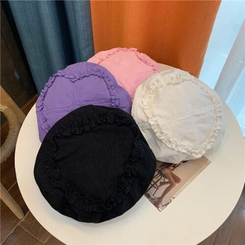 2021 New Women Spring and Autumn Love Lace Beret Korean Fashion Sweet Cool Pure Cotton Painter Hat Newsboy Hat