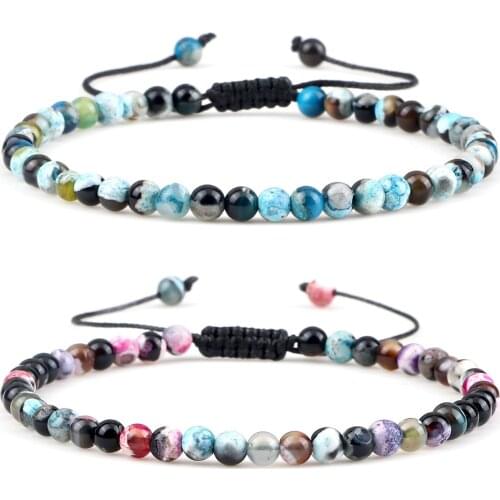 4mm Natural Mini Beads Bracelets for Women Men Round Agates Onyx Stone Yoga Braided Bracelet Elastic Charm Bangle Prayer Jewelry