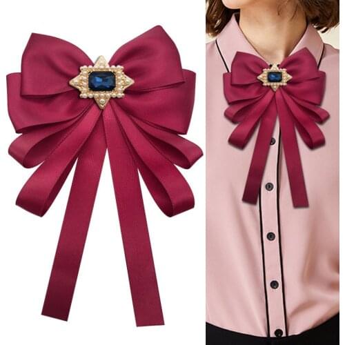 Handmade Bow Tie Brooch Korean Retro College Style Ribbon Rhinestone Pins Fashion Womens Mens Suit Shirt Collar Flower