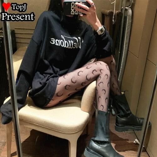BLACK WHITE Pantyhose G Sexy Fishnet Stockings Spring and Autumn Thin Pattern Bottoming Tights MOON Pantyhose Ins