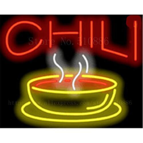 Chili NEON SIGN Real GLASS Tube Beer PUB Restaurant Signboard display Decorate Shop Burger Soup Light Signs 19*15"