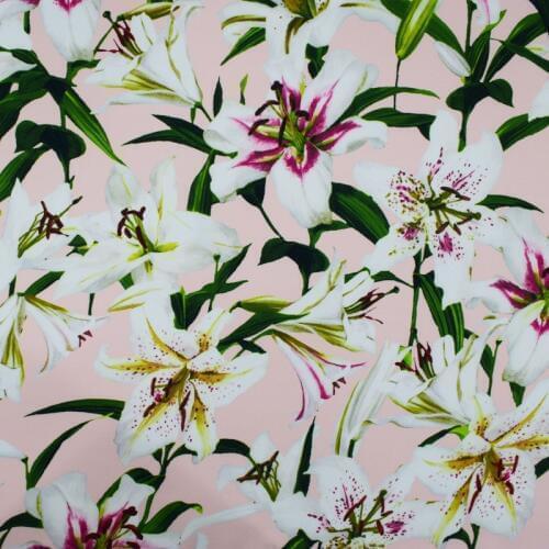 Wild lily digital painting stretch satin fabric for summer dress bazin riche getzner tissus au metre telas tissu tecido tela DIY
