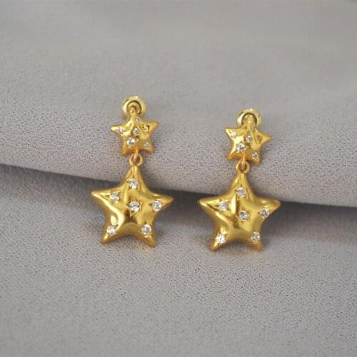 Women zircon inset star shape earrrings drop exaggerate style boutique gold plated earrings dangles