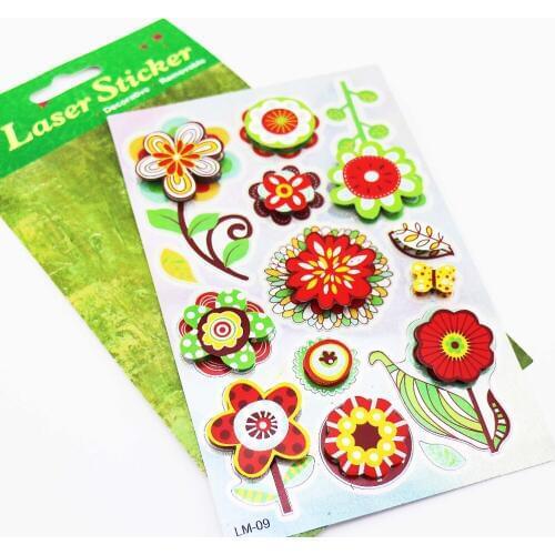 Exclusive 3D laser paper stickers home decoration butterfly/flower crafts holiday scrapbooking material 4sheets/lot