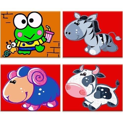 GATYZTORY Frame Painting By Numbers Kits For Kids Beginner Frog Piggy Cow Paints Diy HandPainted Drawing Kits Bedroom Decor