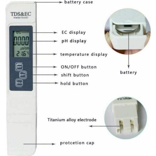 EC Meter TDS-3 Temperature Tester pen 3 In1 Function Conductivity Tool Water 0-9990ppm Tester TDS&EC Quality Measurement S5H3