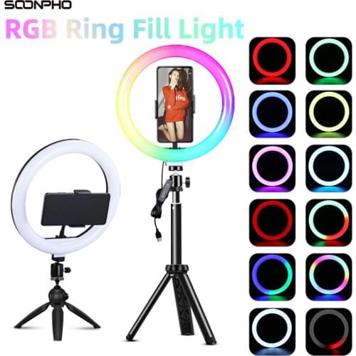 6-13inch USB RGB LED Desk Ring Light Selfie Video Ring Lamp With Tripod Stand Phone Holder For YouTube Live TikTok Photography
