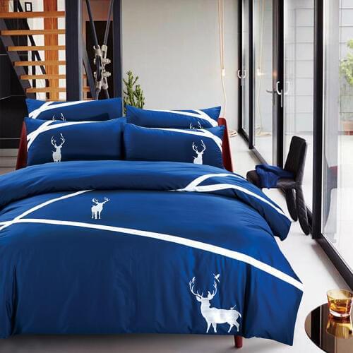 New 100% cotton 5 star hotel bedding set queen king 4pcs luxury bed sheet bed linen set embroidered duvet cover blue white