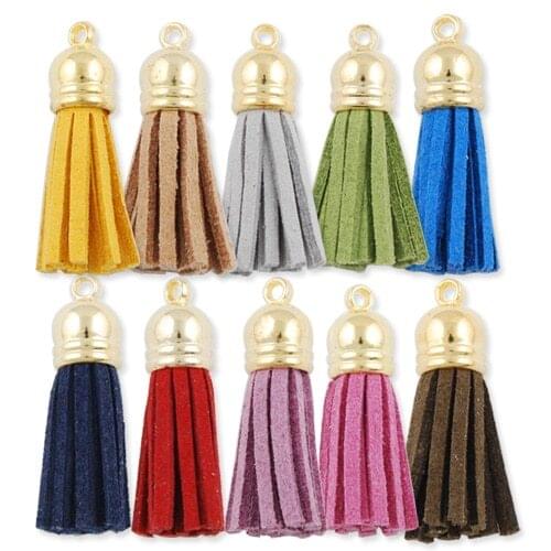 50pcs mix colors leather tassel,tassels for jewelry making,gold plated caps,handmade long tassels,3.5cm length-D1303