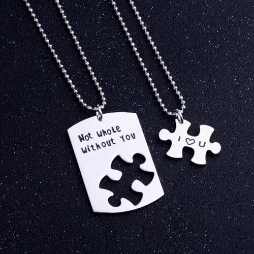 2 Piece Puzzle Not whole Without You Stainless Steel Pendant Necklaces Women Men Lovers Couple Husband Wife Boy Girl Friend Gift
