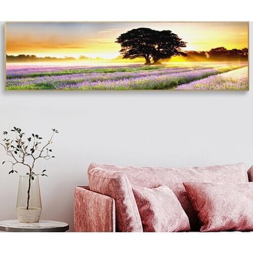 Lavender and Sunrise Picture Canvas Painting Modern Landscape Posters and Print Wall Art Cuadro Decor For Living Room Bedroom