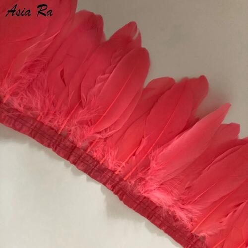 Hot Selling 29 Colors for Choosing Goose feather trims 10 meter water melon geese feather ribbons 15-20cm Duck feather fringes