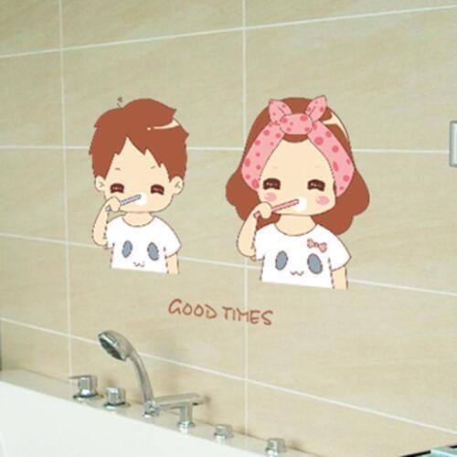 Cute Bathroom Sticker Children Brushing Wall Stickers Lover Good Times Decorated From Sticky Wallpaper for Wedding Room