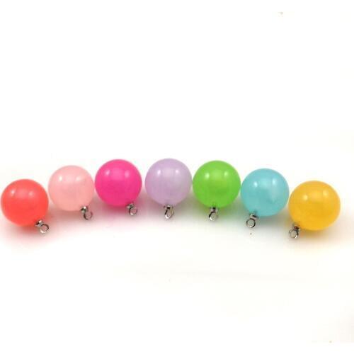 Cute Jelly Color 14mm Round Acrylic Pendant For Necklace DIY 50pcs/lot Wholesale