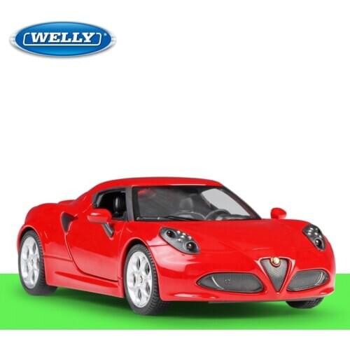 Welly 1:24 Diecast Romeo 4C Red White Sport Cars High Simulation Vehicle Alloy Metal Model Car
