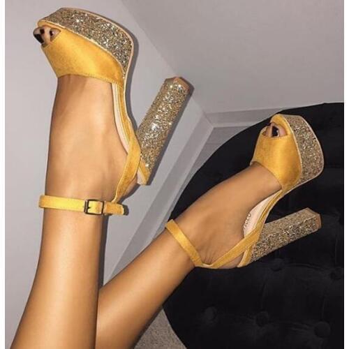 Moraima Snc Bling Bling Glitter Embellished High Heel Shoes Woman Sexy Peep Toe Platform Sandal Ankle Strap Party Dress Heels