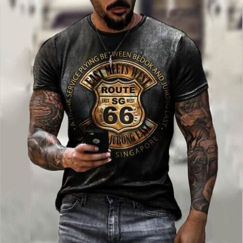 66 way letter printed T-shirt mens retro streetwear teen clothes retro design short-sleeved shirt Polyester material