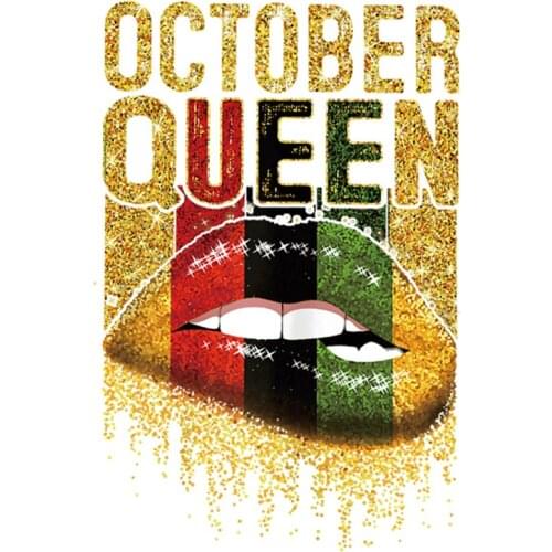 October Queen Lips Iron On Transfer Patches For Clothing DIY Washable Women T-shirt Heat Transfer Vinyl Thermal Clothes Sticker