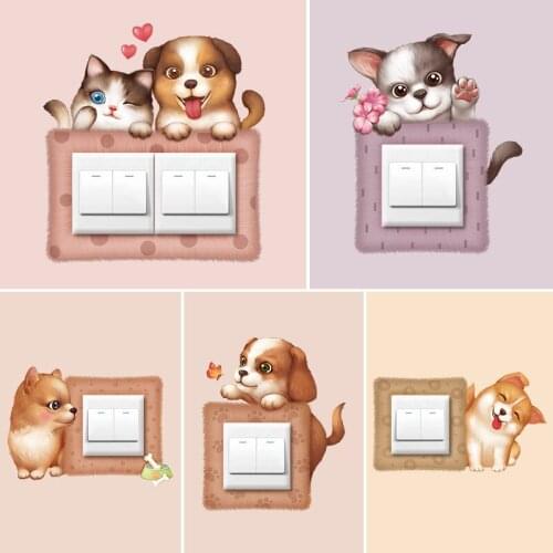 Cute Cartoon 3D Dog/Cat Wall Silicone on-off Switch Stickers Kids Removable Light Switch Outlet Home Decorations Wall Stickers