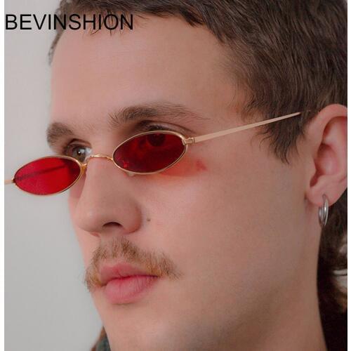 New Small Oval Sunglasses Women Men Couple Cool Sexy Cute Sun Glasses Clear Red Pink Lens Metal Chic Simple Brand Designer Retro