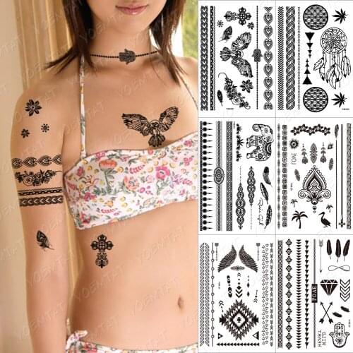 Indian Arabic Black Lace Tattoo Sticker Necklace Flower Temporary waterproof Tatoo Sticker Body Art Paint For Wedding Bride