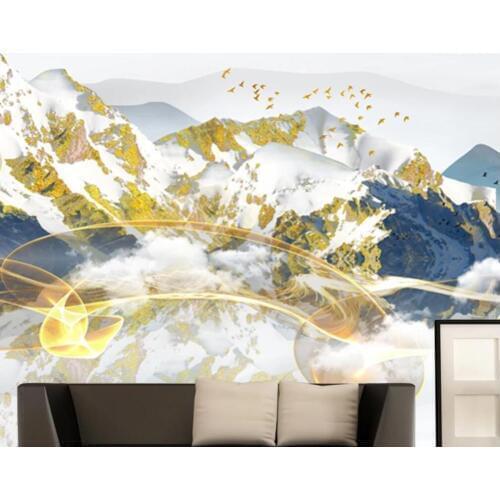 Custom mural wallpaper 3D artistic conception golden mountains and rivers landscapes wall decoration painting