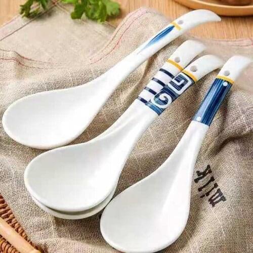 Spoon Ceramic Household Soup White Long Handle Restaurant Simplicity Dinnerware Big Kitchen Gadget Sets Tableware Convenient