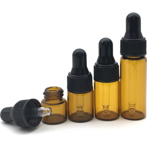 100pcs Mini 1ml 2ml 3ml 5ml Empty Clear Dropper Glass Bottle Portable Aromatherapy Essential Oil Amber Vial