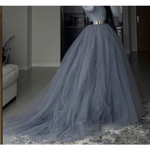 Fluffy Skirts Tutu Grey jupe femme Tulle Woman Tulle Skirt Birthday Party Wear No Metal Belt Saias Longa