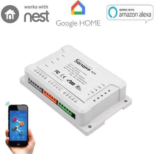 Sonoff 4CH WIFI Relay Module for Home Appliance APP Remote Control Wireless Smart Timer Switch Control by ios Android 90V-250V