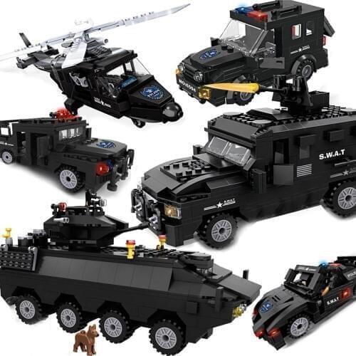 City Police Special Forces Military Model Building Blocks SWAT Team Helicopter Truck Armored Car Ship Weapon Construction Toys