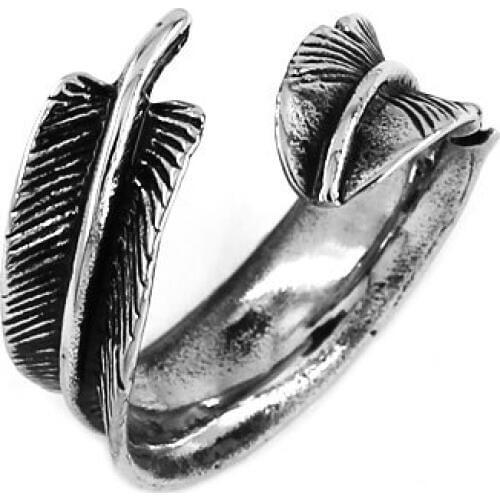 Vintage Adjustable Feather Ring Stainless Steel Jewelry Punk Cool Eagle Feather Biker Ring For Men Women Wholesale SWR0644