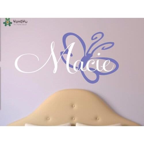 YOYOYU Wall Decal Girls Personalized Name Wall Stickers For Kids Rooms Butterfly Customed Name Vinyl Art Mural Removable SY662