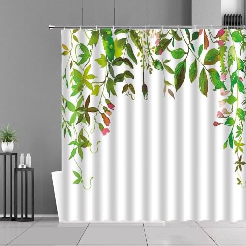 Tropic Plant Leaf Floral Shower Curtains Green Leaves Flower Spring Scenery Home Decor Waterproof Bathroom Curtain With Hook Set