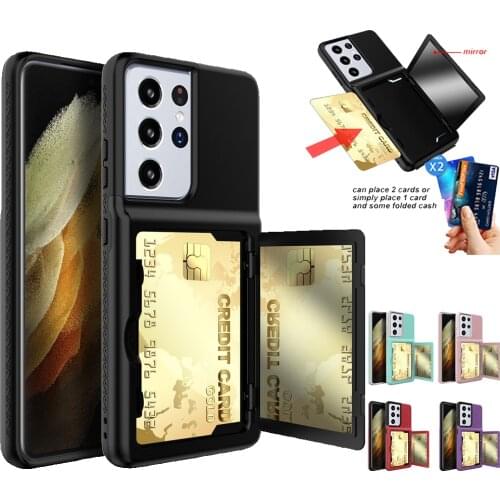 Armor Slide Card Case For Samsung Galaxy S21 Ultra Plus Card Slot Wallet Make Up Mirror Back Cover Flip For Samsung S21 Ultra