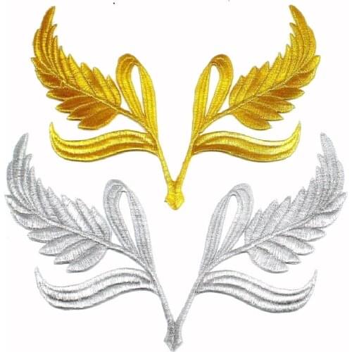 YACKALASI 5 Pairs/Lot Gold Appliqued Lace Patches Eagle Wings Mirror Flower Embroidery Trims Iron On Flower 20*15cm