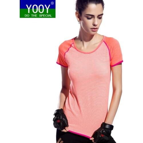 Women Striped Sports Yoga Shirt Breathable Running Exercises Fitness T-shirt Sweet Color Quick Dry Tops Short Sleeve Tees Summer