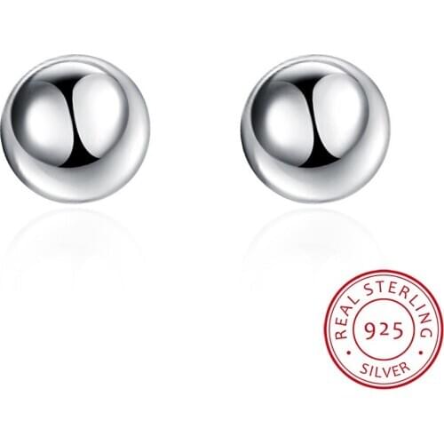 High Quality 925 Sterling Silver Jewelry Women Round Ball Stud Earrings Fashion Elegant Earings Wholesale 8mm/10mm