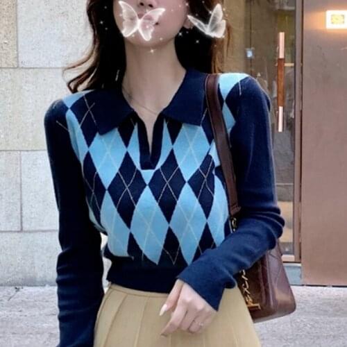 2021 Autumn New Knitted Jumper Sweater V-neck Pullover Fashion Sweater College Style Sweaters Bottoms Clothes Pull Femme 16474